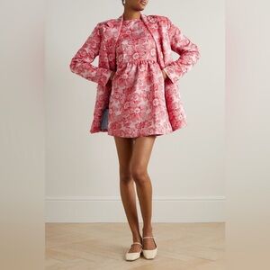 NWT BATSHEVA Carmine Square Neck Mini Prairie Dress Floral-Jacquard Mini Dress